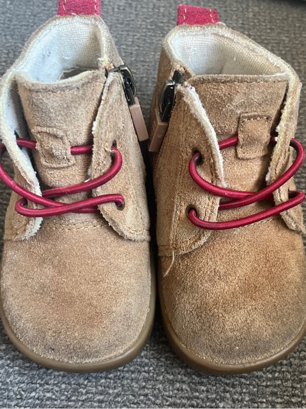UGG Kids Tan Suede Ankle Boots with Pink Laces